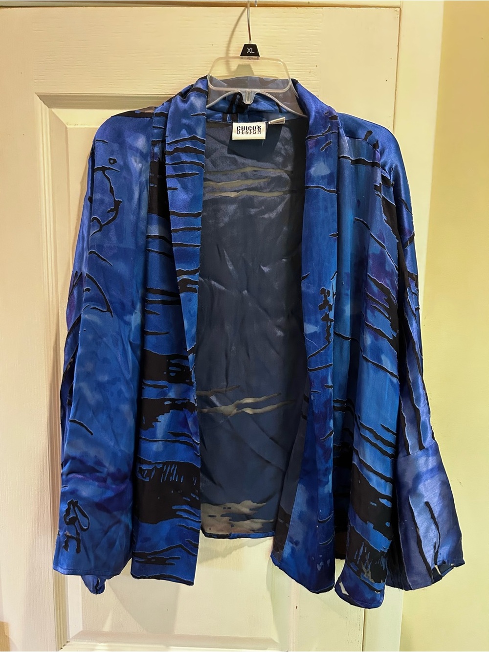 Chico's Design Blue & Black Open-Front Lightweight Flowy Jacket Blouse